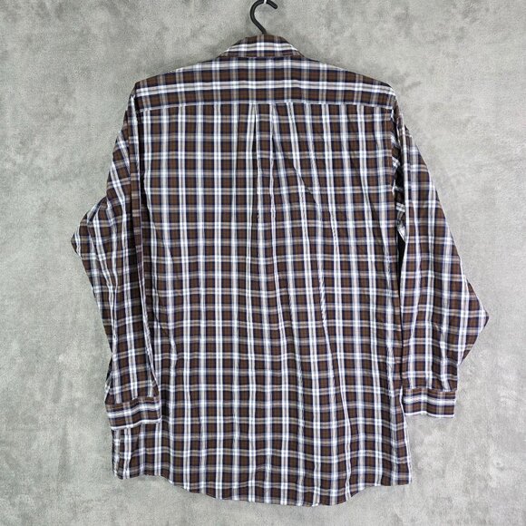 Mens Stafford Brown & Blue Plaid Shirt Long Sleeve Easy Care Size X-Tall 18.5 - Picture 4 of 7